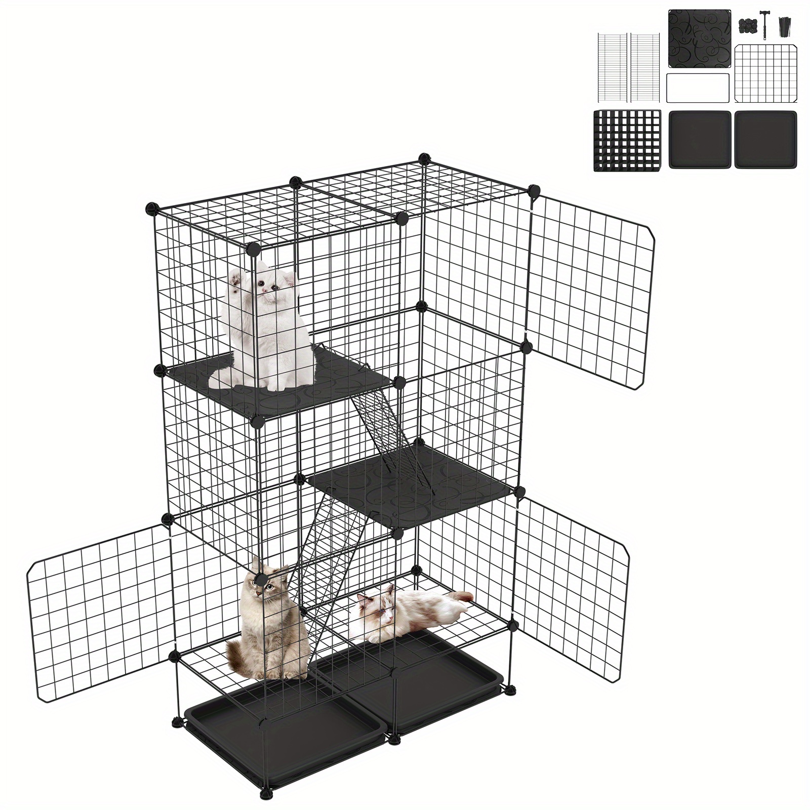 TEMU Metal Cat Cage For Outdoors& Indoors, Outdoor Cat Enclosure With Ladders& Doors, 3-tier/ 4-tier Diy Cat Playpen As A Training Cage, Resting Or