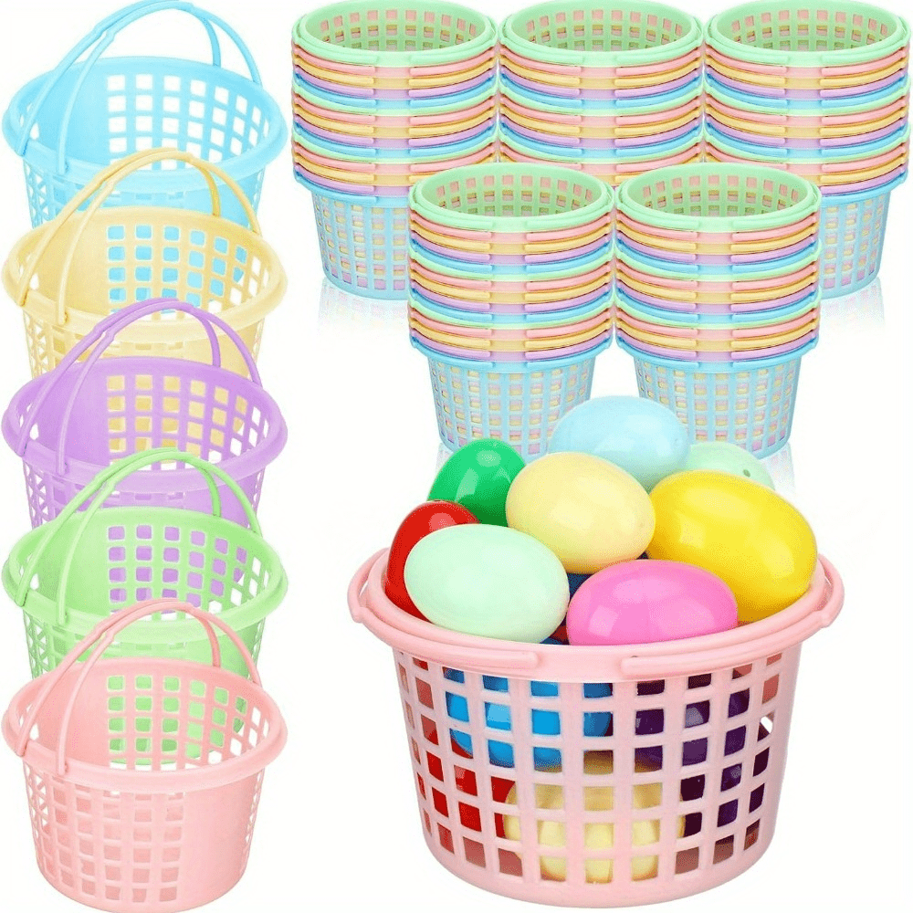 33pcs easter baskets bulk for easter party egg hunts game   baskets for spring easter theme crafts favors stuffers garden random color, holiday favors, spring decorations, festive baskets, seasonal crafts, durable construction,  , party supplies, craft materials, family  ,  , shelf baskets 0