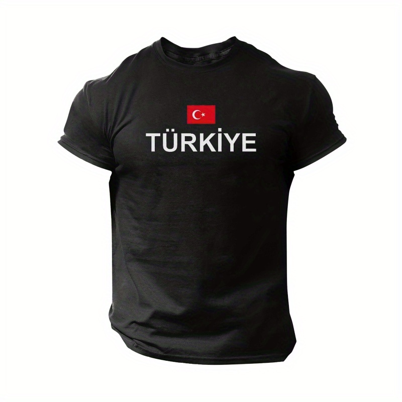 

Men's Casual Turkey-inspired T-shirt - Lightweight Polyester, Short Sleeve, Round Neck With "turkiye" Print & Turkish - Ideal For Summer