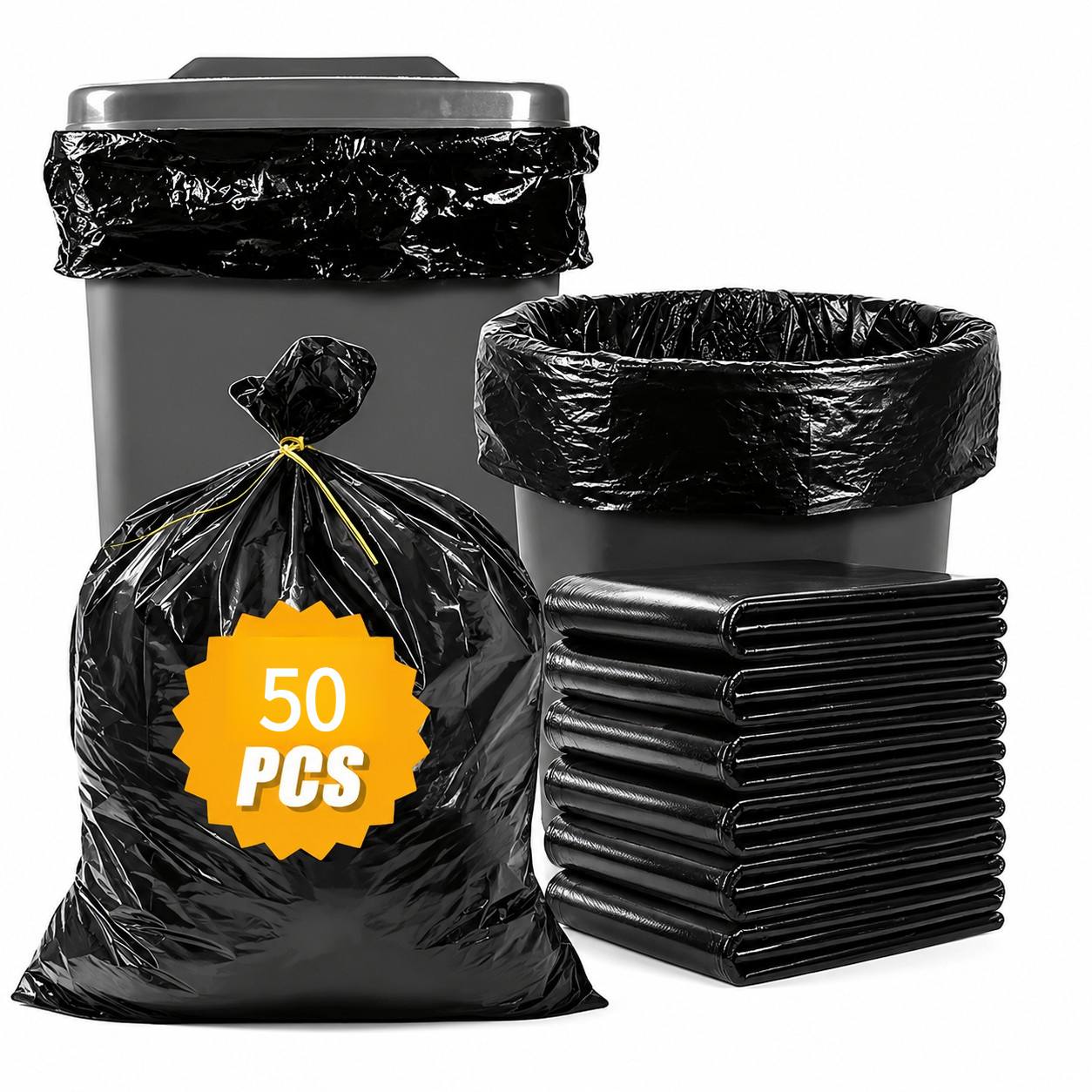 TEMU 50-count Black Disposable Large Trash Bags, 25-30 Gallon Cleaning Supplies, Suitable For Industrial, Garden, Household And Commercial Use -