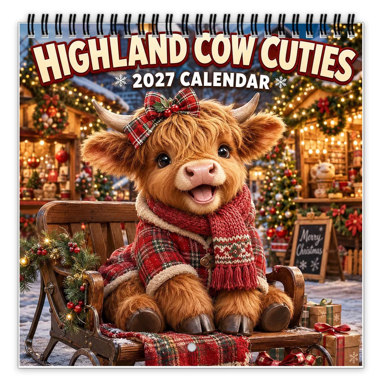 2027 Adorable Fluffy Highland Cow Wall Calendar, Spiral-bound 12-month Planner With Extra Large Grids & Marked Us Federal Holidays, Beautiful , Perfect Halloween Christmas New Year Gift
