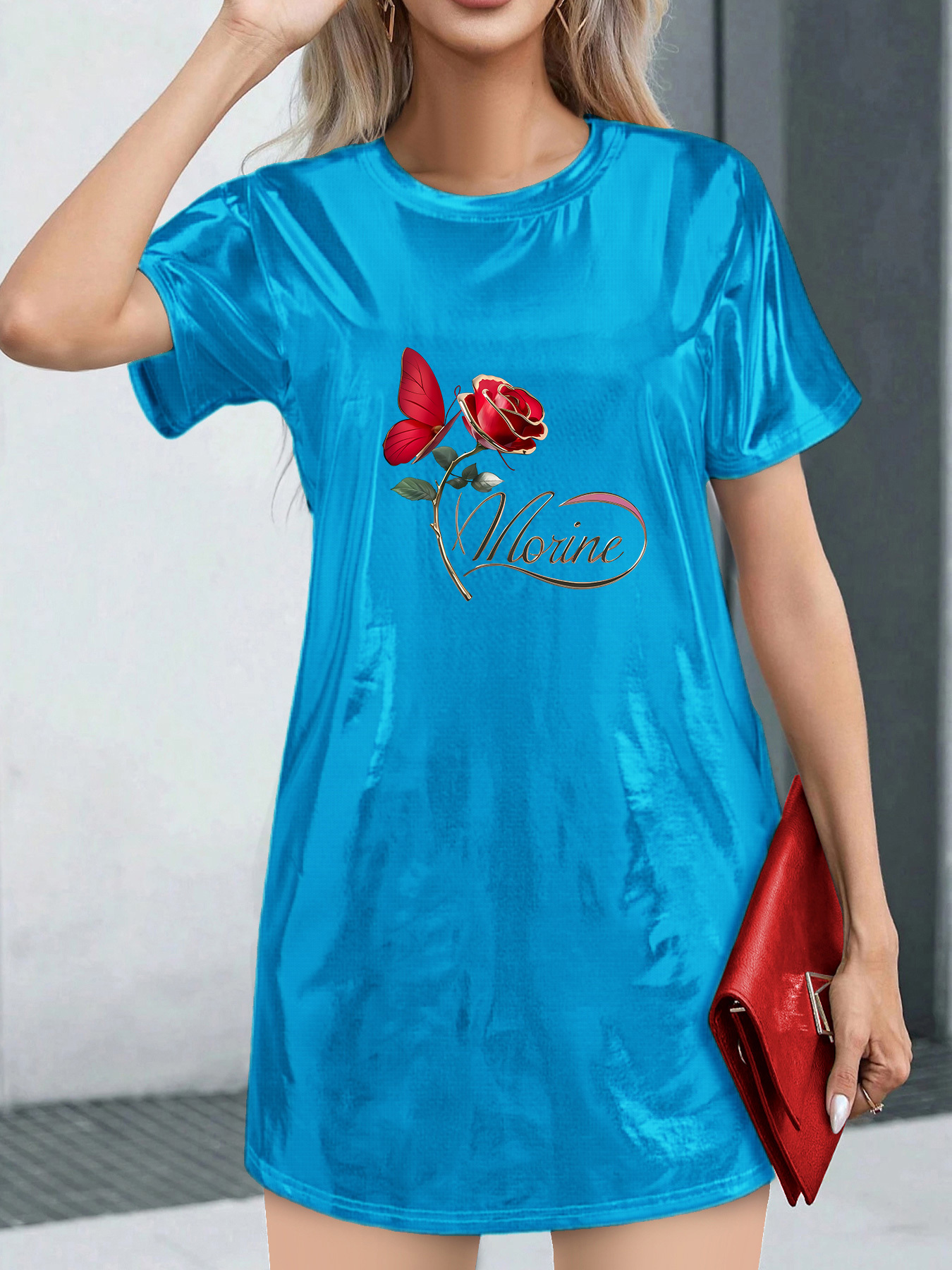 womens black sequin t shirt dress short sleeve round neck - Temu