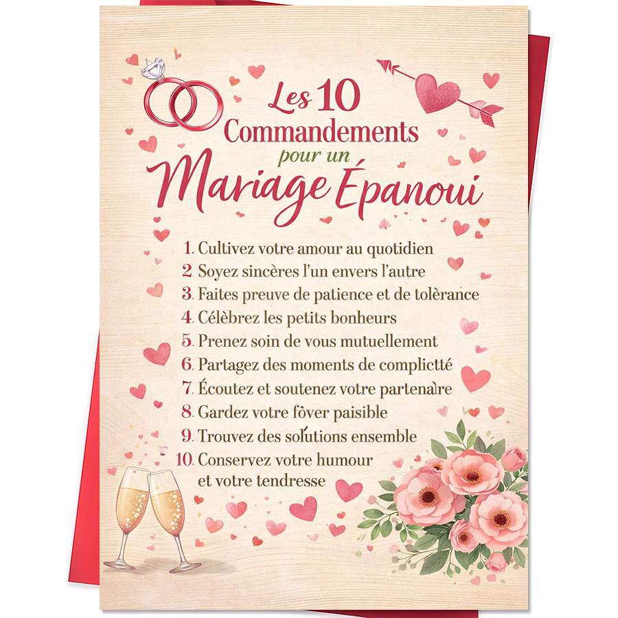 TEMU 1 carte de vœux et 1 enveloppe, 1 carte remplie pour couples avec 10 de mariage, idéal pour offrir aux jeunes mariés à l'occasion d'un