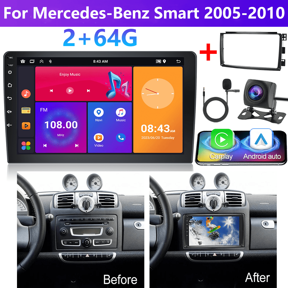 TEMU [2g 64g]podofo 13 Car Stereo For Mercedes-benz Smart 2005-2010(frame Included) Double Din Auto, 9 Inch Touchscreen Car Din With Gps Navigation
