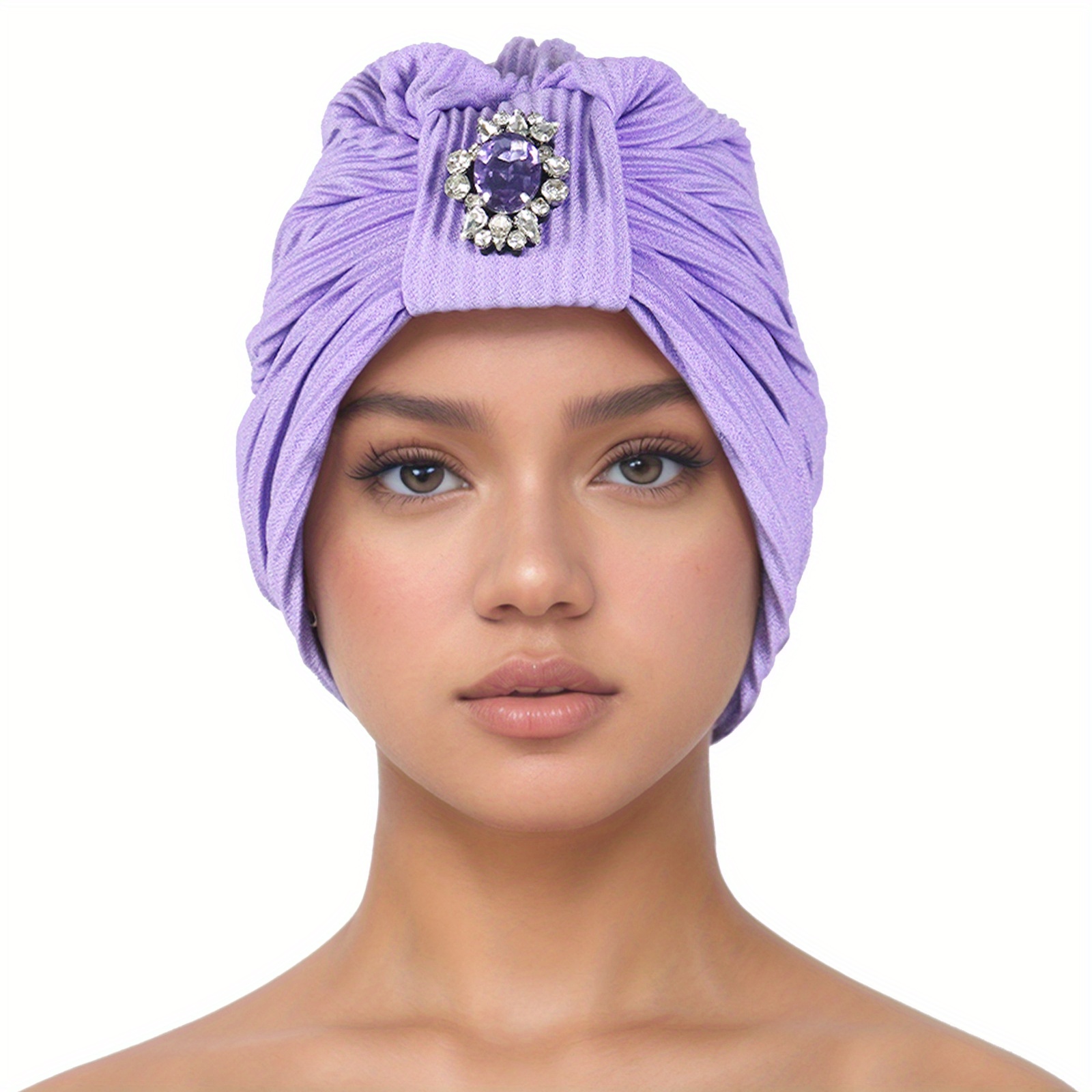 elegant pink gem crystal turban stretchy polyester head wrap  display picture 1