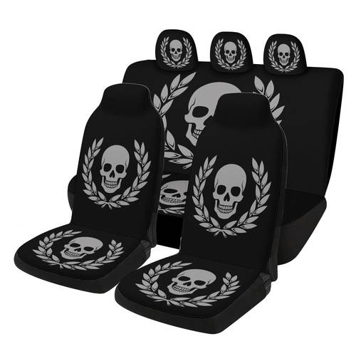 7-delige set doodshoofd autostoelhoezen - inclusief 2 voorstoelhoezen + 1 rugleuninghoes voor de achterbank + 1 achterbankhoes + 3 hoofdsteunhoezen