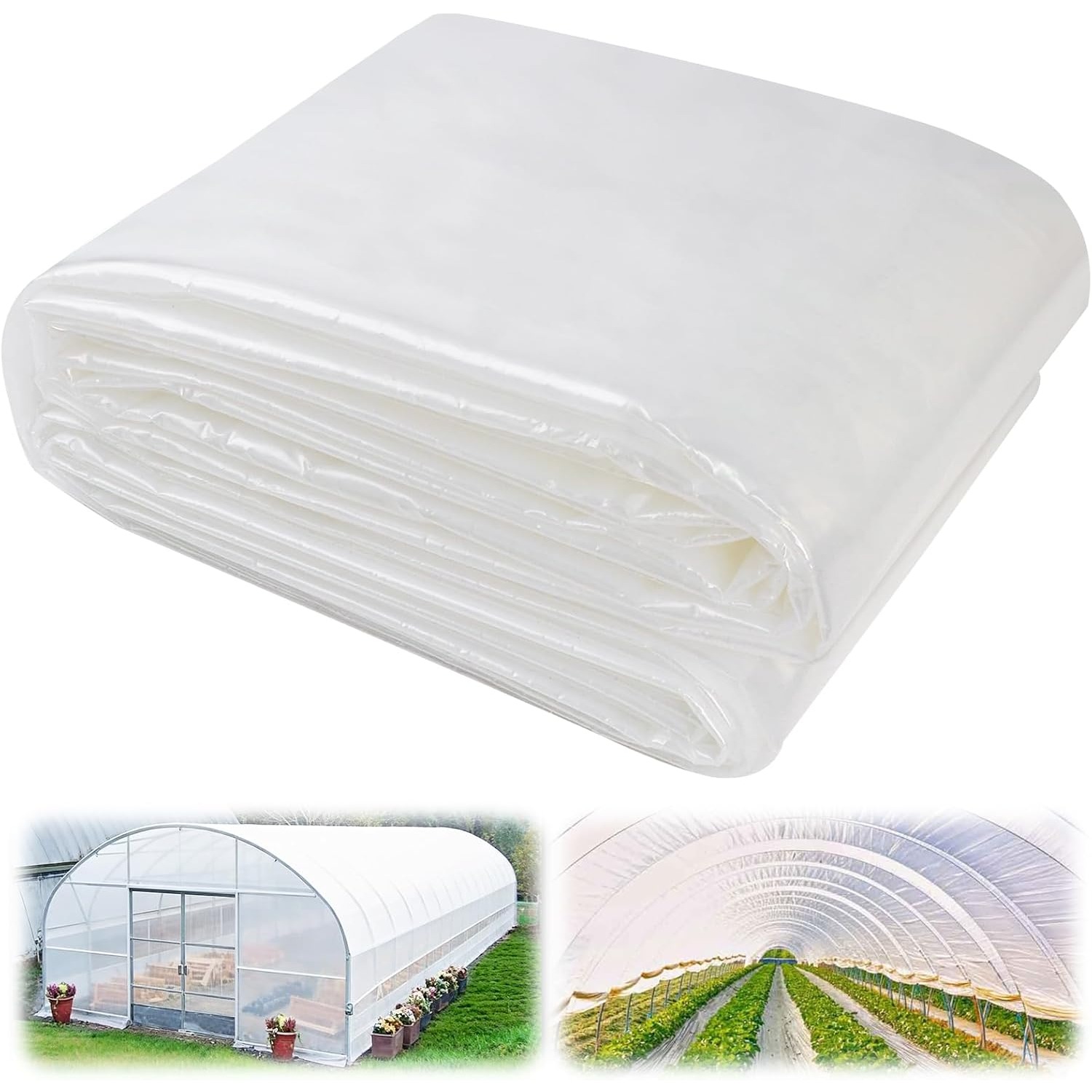 imagen del artículo plástico para invernadero de 12x25 ft, lona de plástico resistente a los rayos uv de 6 mil, lonas transparentes   resistencia, cubierta de plástico de polietileno para invernadero para jardín, granjas,  