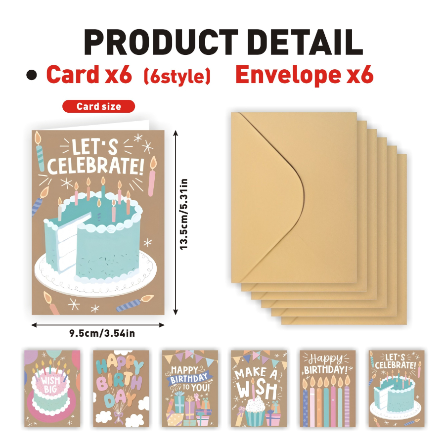 Image of 12 Fun Birthday Greeting Cards With Envelopes, 6 Unique Text Designs, Vibrant Greeting Cards Suitable For , , Women, Men, Mom, Dad - Thank You Cards For Birthdays, Mother's Day, Teacher's Day