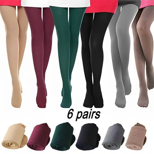 6 pairs women high waist thermal tights super elastic full length pantyhose suitable for durable stretch hosiery hand washable solid color stockings for daily wear special occasions