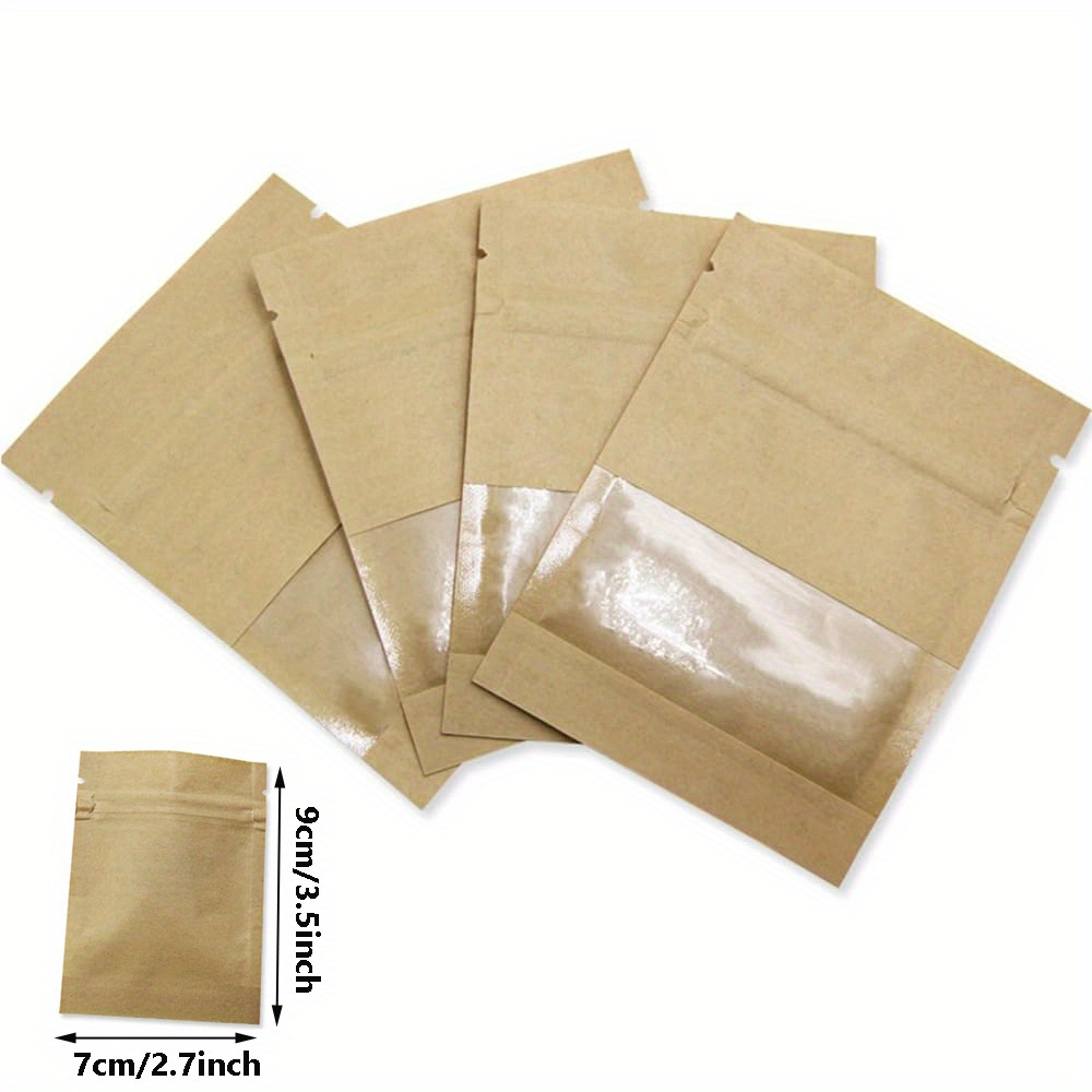 100pcs Small Resealable Coin Envelope Bags With Clear Window Brown Paper Sealing Pouches For Coin Storage Party Favors Mimi Sample Bags