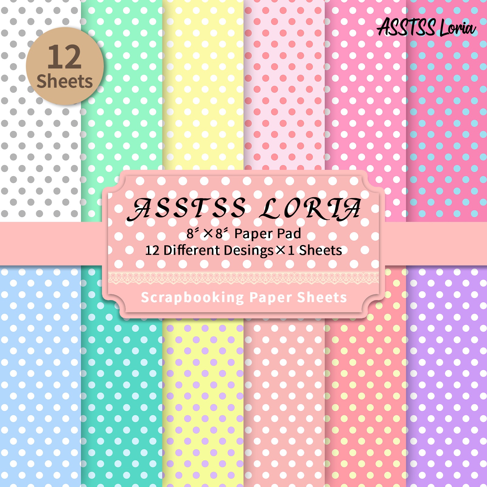 TEMU 12-sheet Asstss Loria Heavyweight Scrapbooking Paper Pad - 8"x8" Colored Polka Cardstock Sheets Suitable For Journaling, Collage Art, Crafts,