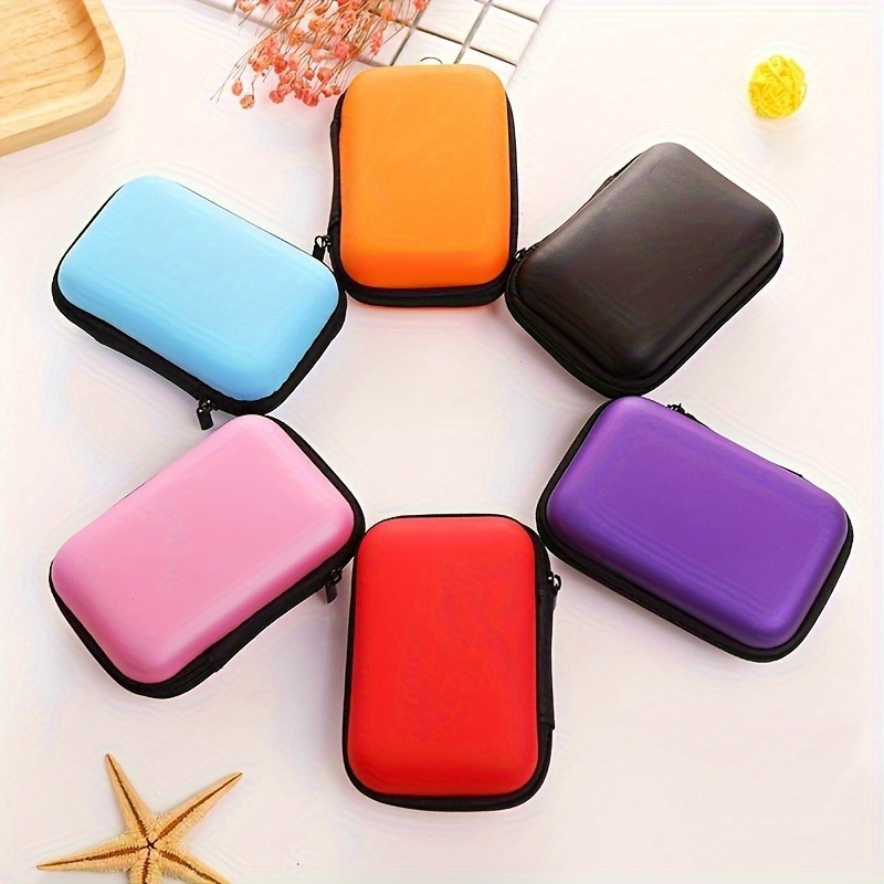 1pc EVA Headphone Storage Bag with Zipper - Portable Wireless Earbud Case & Cable Organizer, Durable Plastic, Mixed Color Shell