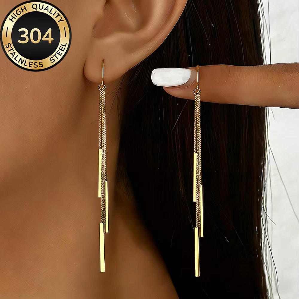 TEMU Pendientes de borlas doradas de acero inoxidable de calidad, hipoalergénicos y resistentes a la decoloración, y elegantes, pendientes de moda