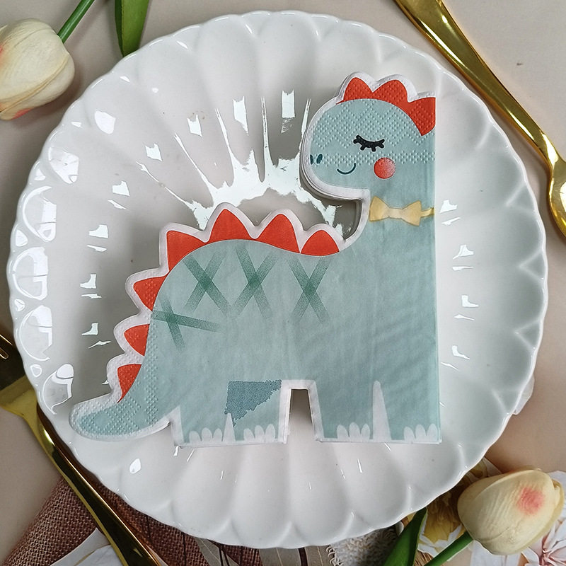 E-shop 20 Stück Servietten mit Dinosaurier-Druck, unregelmäßig geformtes Seidenpapier für Partydekorationen, bedruckte Einweg-Seidentaschentücher