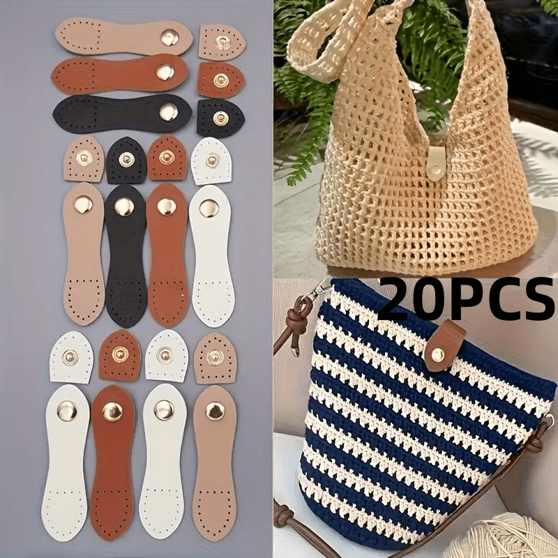E-shop 20 Stück handgenähte PU-Leder-Schnallen – Handgenähte Taschenverschlüsse, strukturierte PU-Leder-Befestigungen für DIY-Bastelarbeiten,