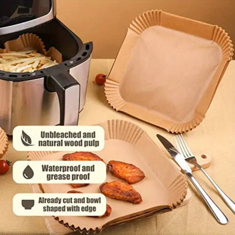 disposable paper liner square 250pcs for 5 to 8 fryer baskets nonstick oilproof parchment liner , disposable air fryer paper liners, air fryer mat, rectangle air fryer liners, air fryer accessoires, air fryer , food prep tools, kitchen essentials, reusable alternative, easy , nontoxic coating, parchment, baking sheet, home cooks, kitchen enthusiasts Product details 2