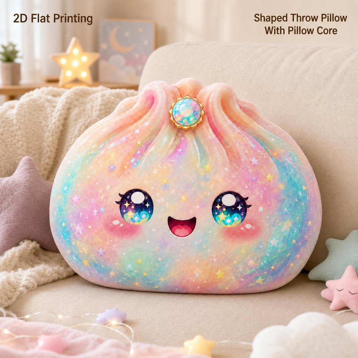 TEMU Dumpling 2d Flat Printed Shaped Stuffed Throw Pillow Decorative Cushion Pillow, Stars Nebula Dorm Decor For Space Enthusiasts, 2d Flat
