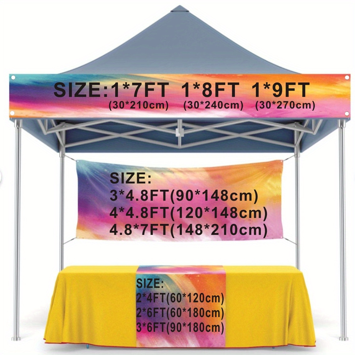 E-shop Anpassbares Zeltbanner & Tischfahne – Laden Sie Ihren eigenen Text/Ihr eigenes Design hoch, langlebiges Polyester mit Ösen & Seil, verschiedene