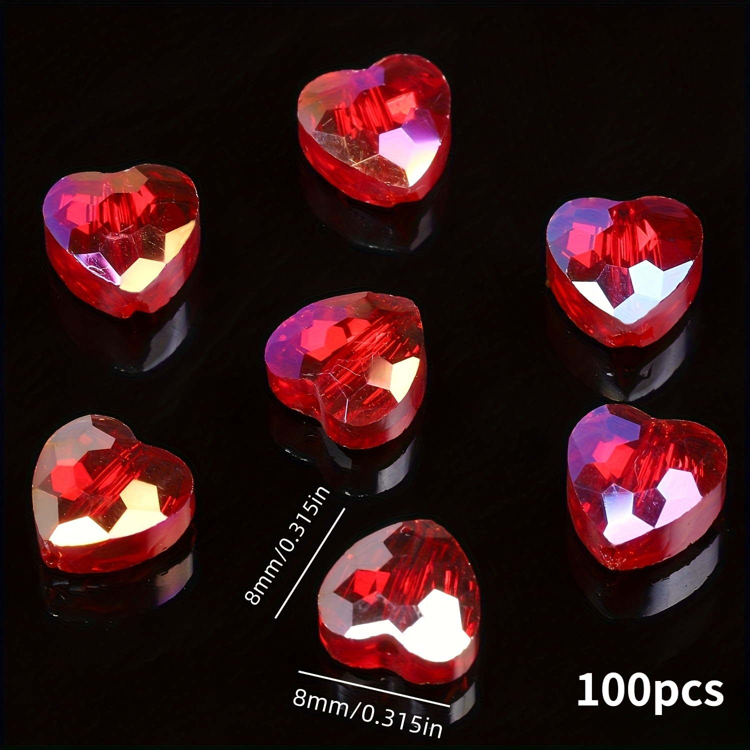 TEMU 100pcs 8mm Red Beads For Making Sparkling Valentines Day Gifts For Women, Crafting Beads Glass Beads, Jewelry Making Supplies
