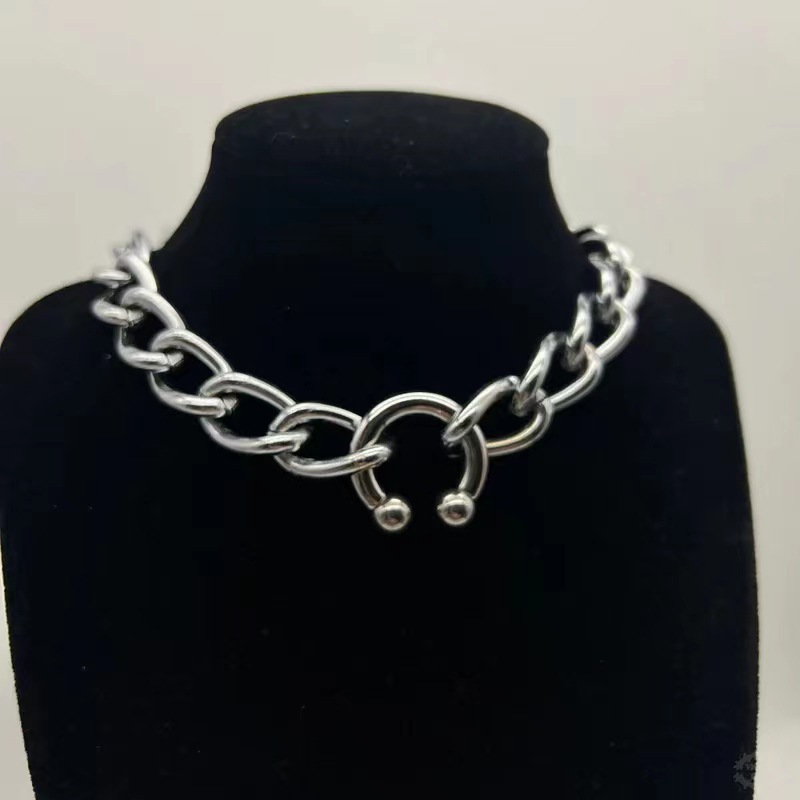 TEMU 1pc Vintage Heavyweight Cuban Chain Personalized Creative Punk Easy Twisted Piece Chain Nose Clip Circle Titanium Steel Necklace Pendant Wear Gift Couple Jewelry Trend Adjustable 45cm