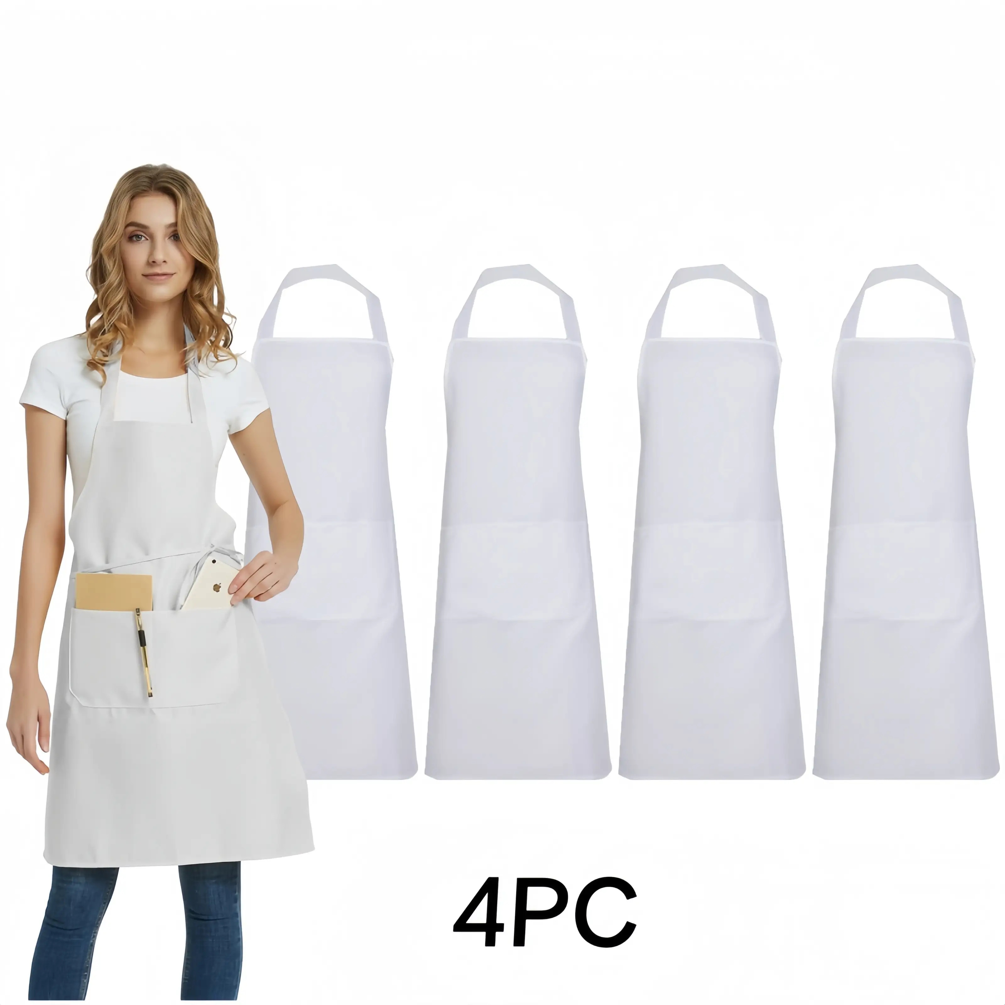 4pcs Solid Color Durable Polyester Aprons