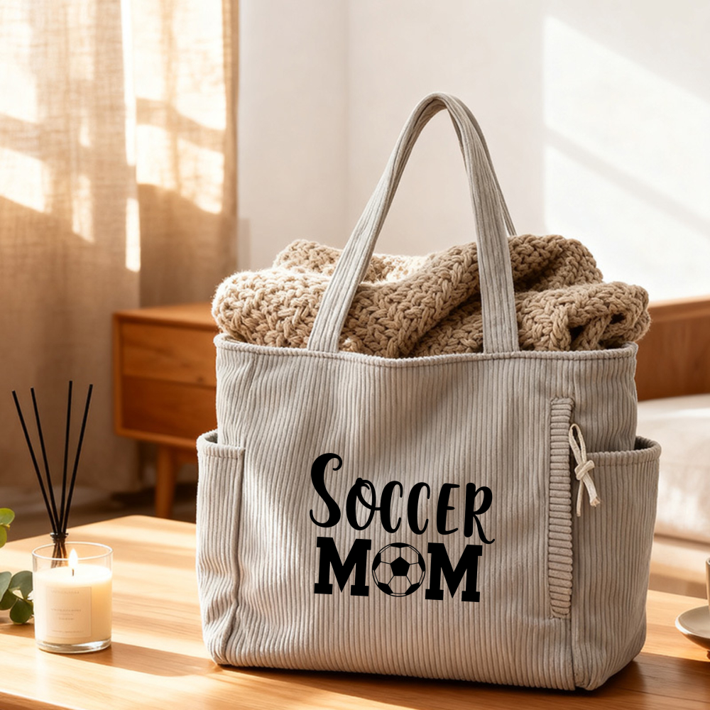 Women's Satchel Soccer Mom Tote Bag, Corduroy Shoulder Bag, Everyday Organizer, Gym Bag, Perfect For Mother's Day, Birthday, Christmas Gift, Travel, Sports Events