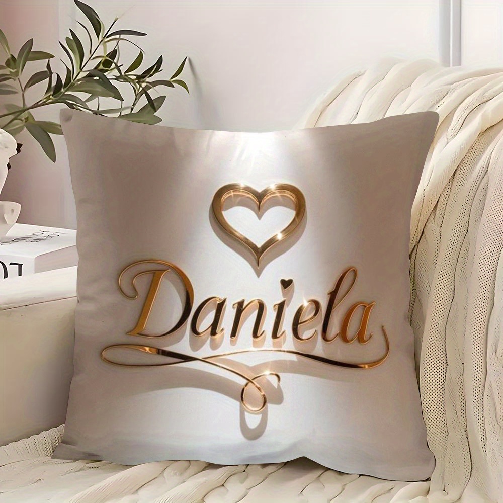 TEMU 1pc Pillowcase, Elegant "" Name Pillowcase - Romantic Design, Soft And Polyester Short Fleece Fabric, Single-sided Printed Pattern, 45cm * 45cm,