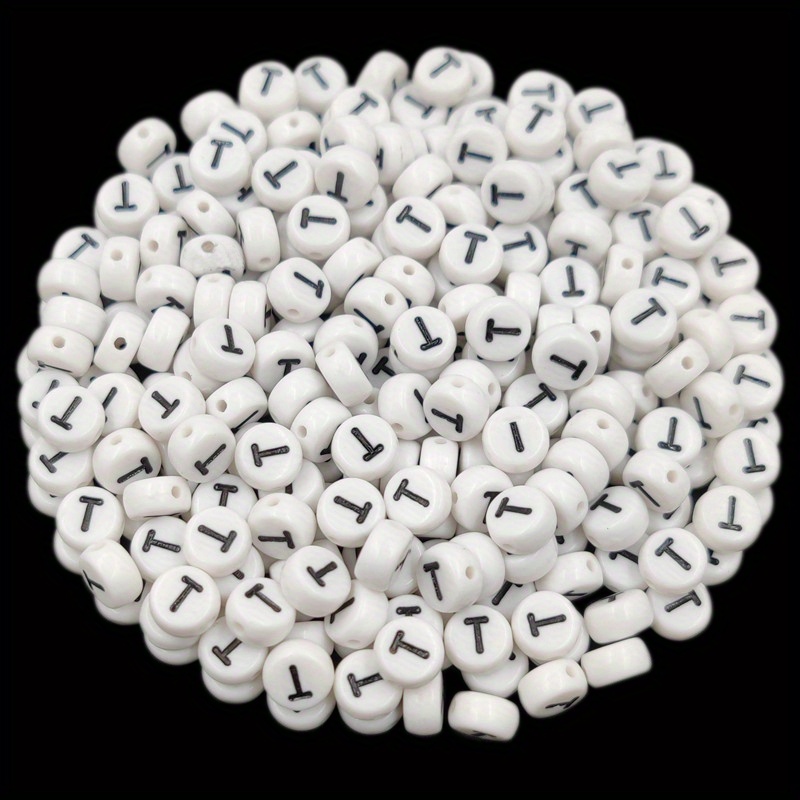 2d Flat - 100pcs Of 7mm Black And White Acrylic Flat Round Beads Featuring The Of Alphabet, Perfect For Jewelry Such As Necklaces And Bracelets