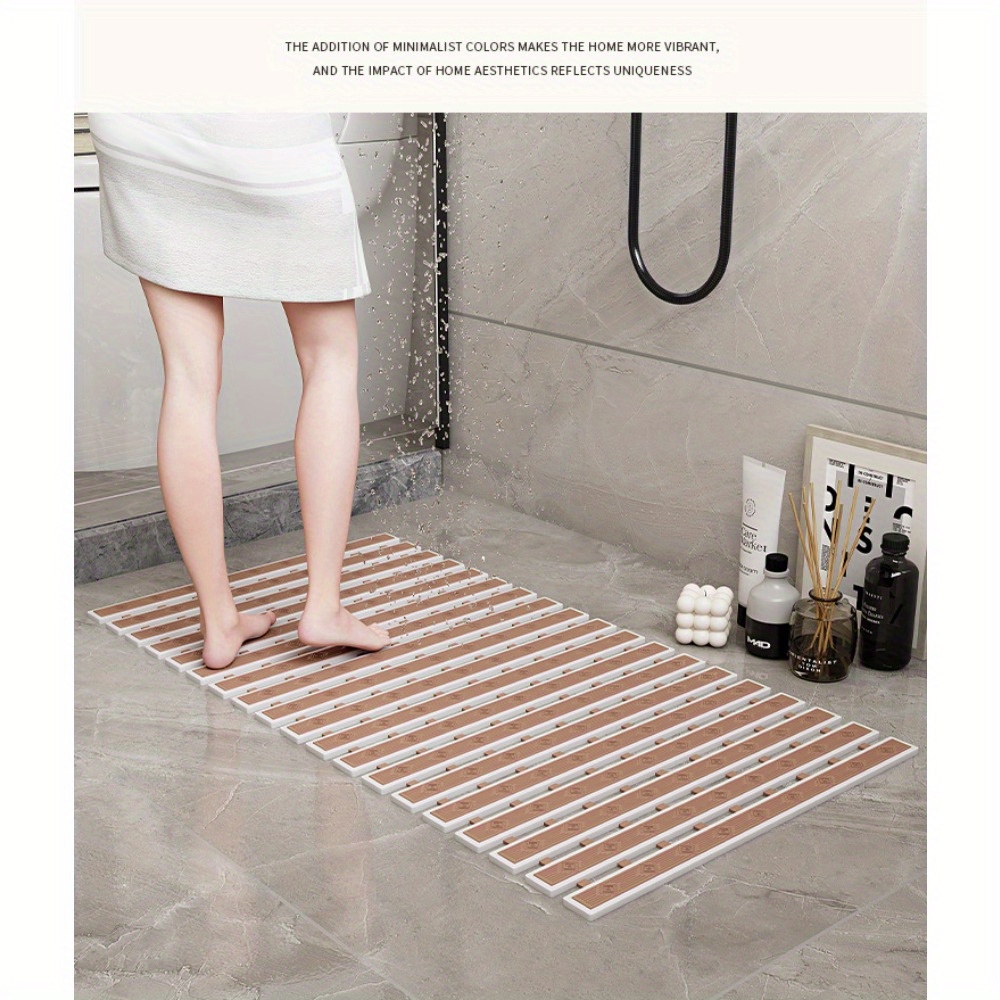 bathroom tpe bamboo board bath mat non slip shower mat with striped design 1cm thick rubber backing 4400gsm durable bathroom floor mat for safety   bathroom mat safety shower mat modern bathroom decor nonslip backing Product details 4