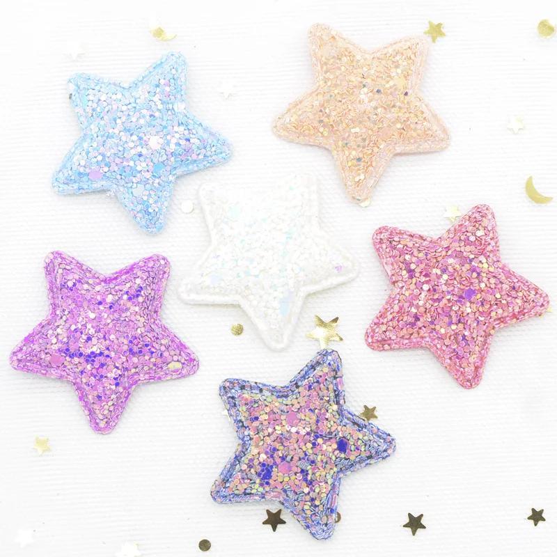 24pcs 3.8cm/1.5inch Glitter Fabric Star Padded Appliques For Diy Headwear Accessories & Diy Clothes Hat Craft Decoration Sewing Patches