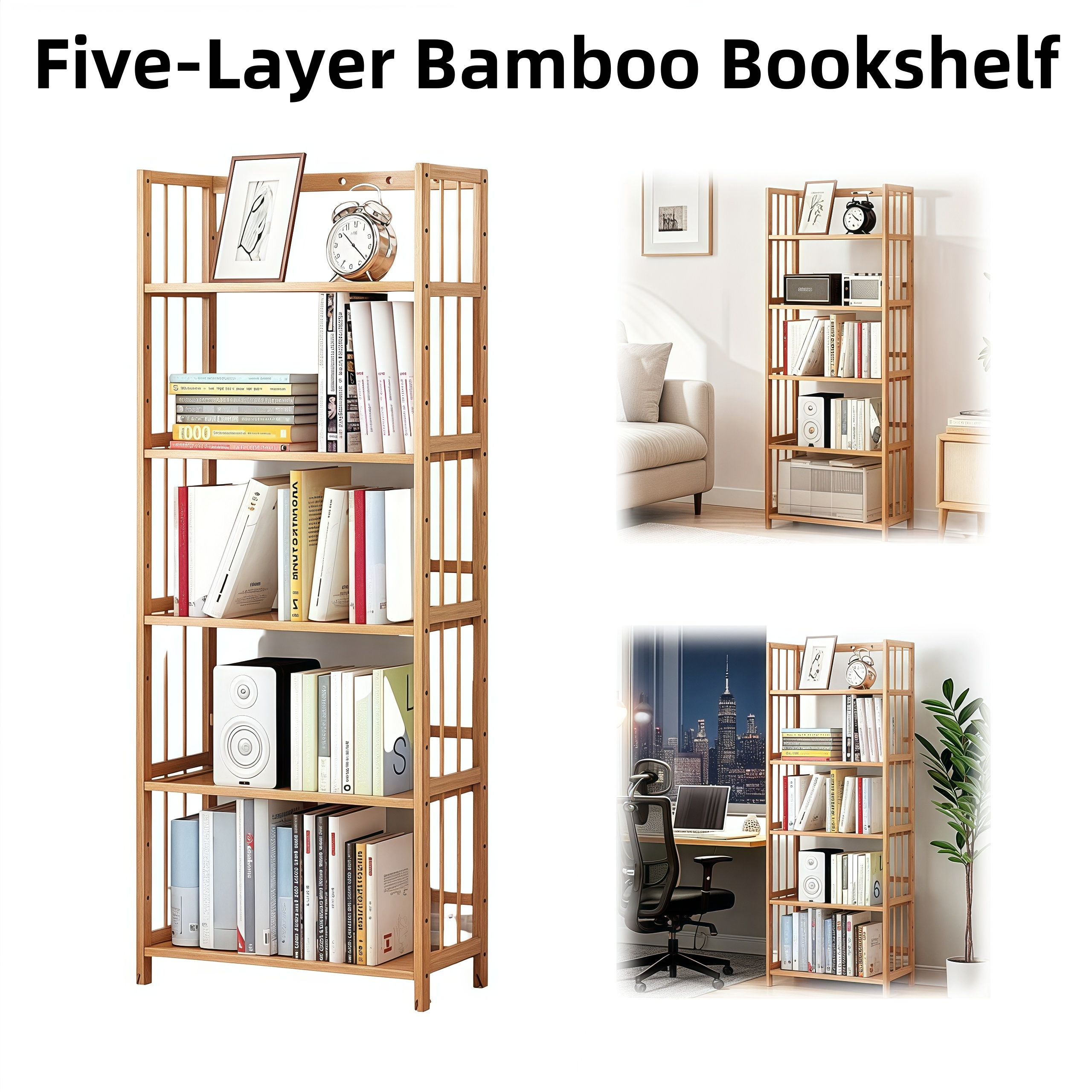 TEMU 5-tier Multifunctional Bamboo Shelf, Space-saving Bookshelf & Display Rack For Home Office, Storage Display Shelf, Nordic Minimalist Style,