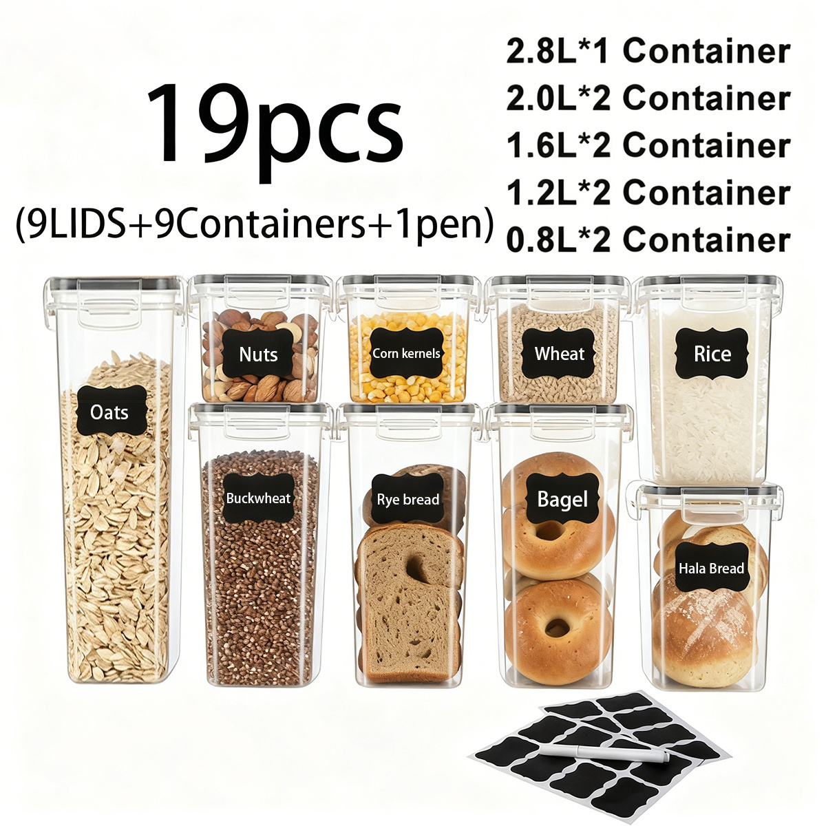 TEMU 19pcs Sealed Food Storage Container Set (9 Containers And 9 Lids And 1 Pen), Made Of Pp Material, Food Storage Box, Leak-proof, Multi-sized