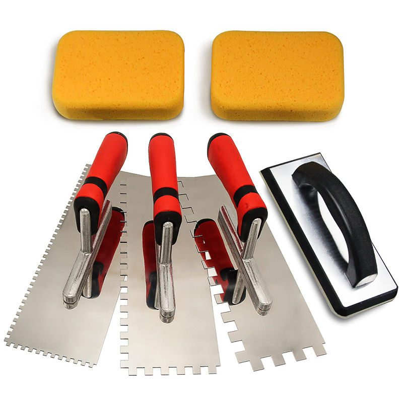 Professial Tile Installation Tool Set - Stainless Trowel + Rubber Grout Float + Sponge, -one Tiling, Grouting, And Cleaning For Efficient Construction