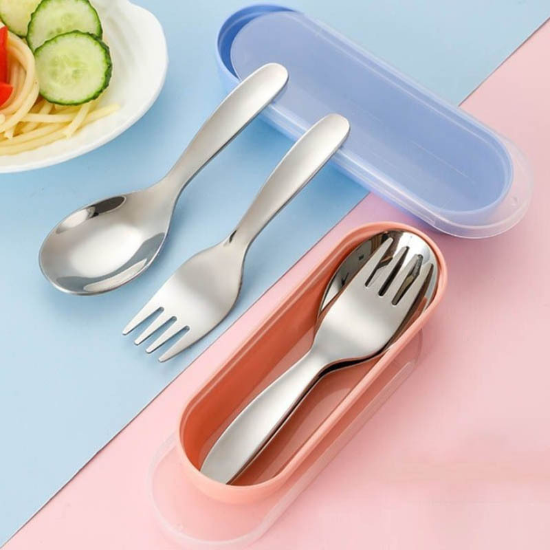 portable cutlery set with storage box fruit fork cake spoons stainless steel   kit for travel camping kitchen tableware Product details 2