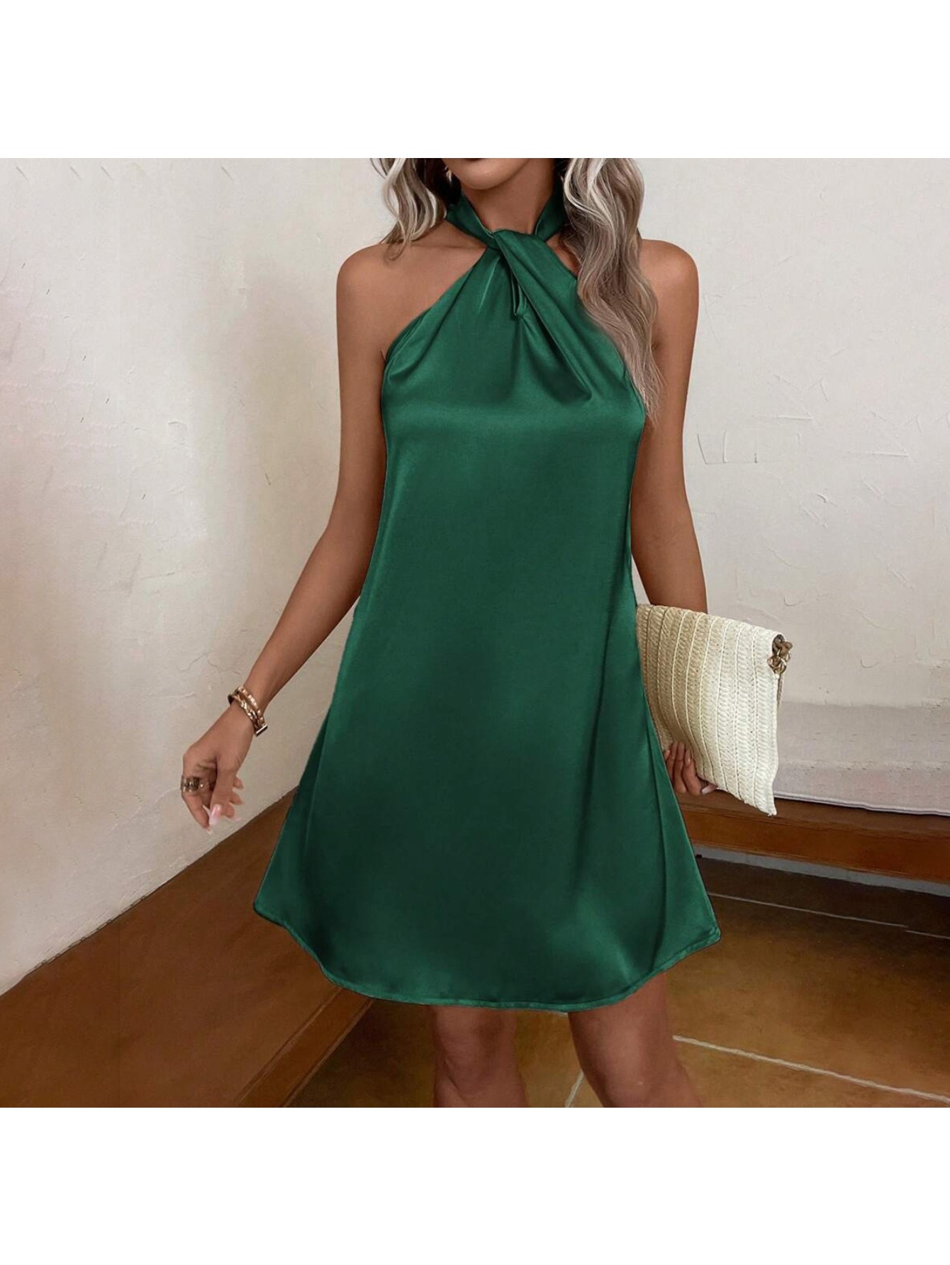 halter neck satin dress sold on Temu United States