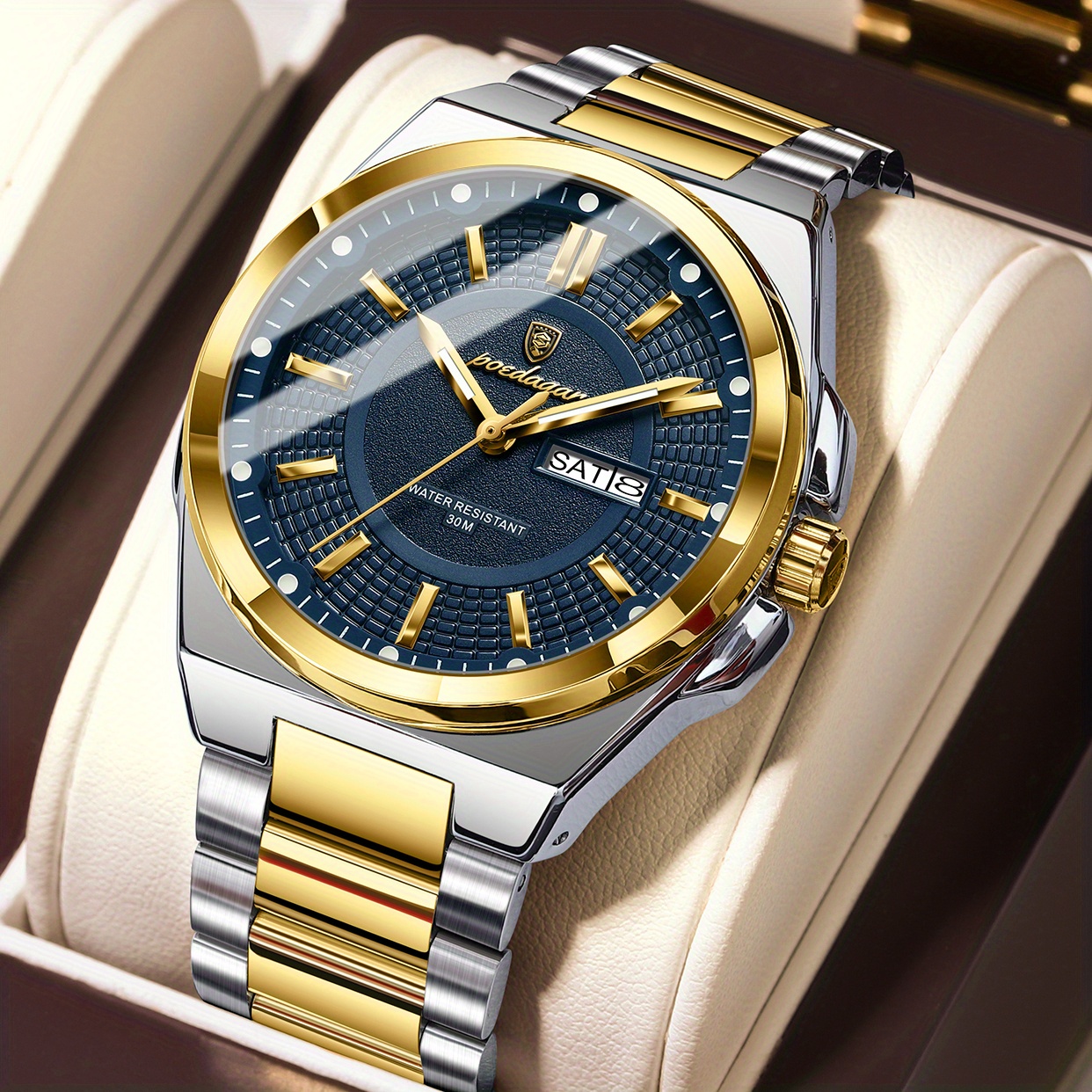   Men S Luxury Casual Quartz Watch, Stainless Steel Strap, Exquisite Circular Dial, Can See Date and Week, Strong Waterproof Night Light Function,  