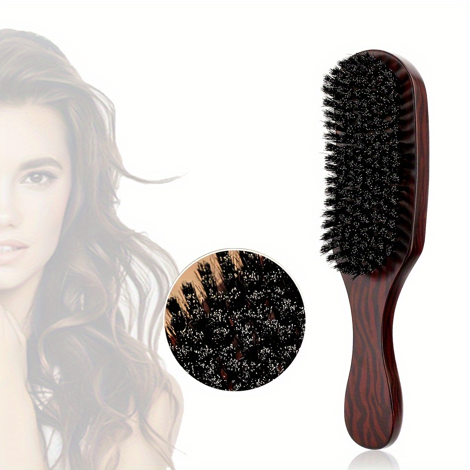 Image of 1pc Premium Bristle Hairbrush - Soft Wavy Paddle With Wooden Handle, Ideal For Grooming, Smoothing, And Styling - Perfect For Men And Women