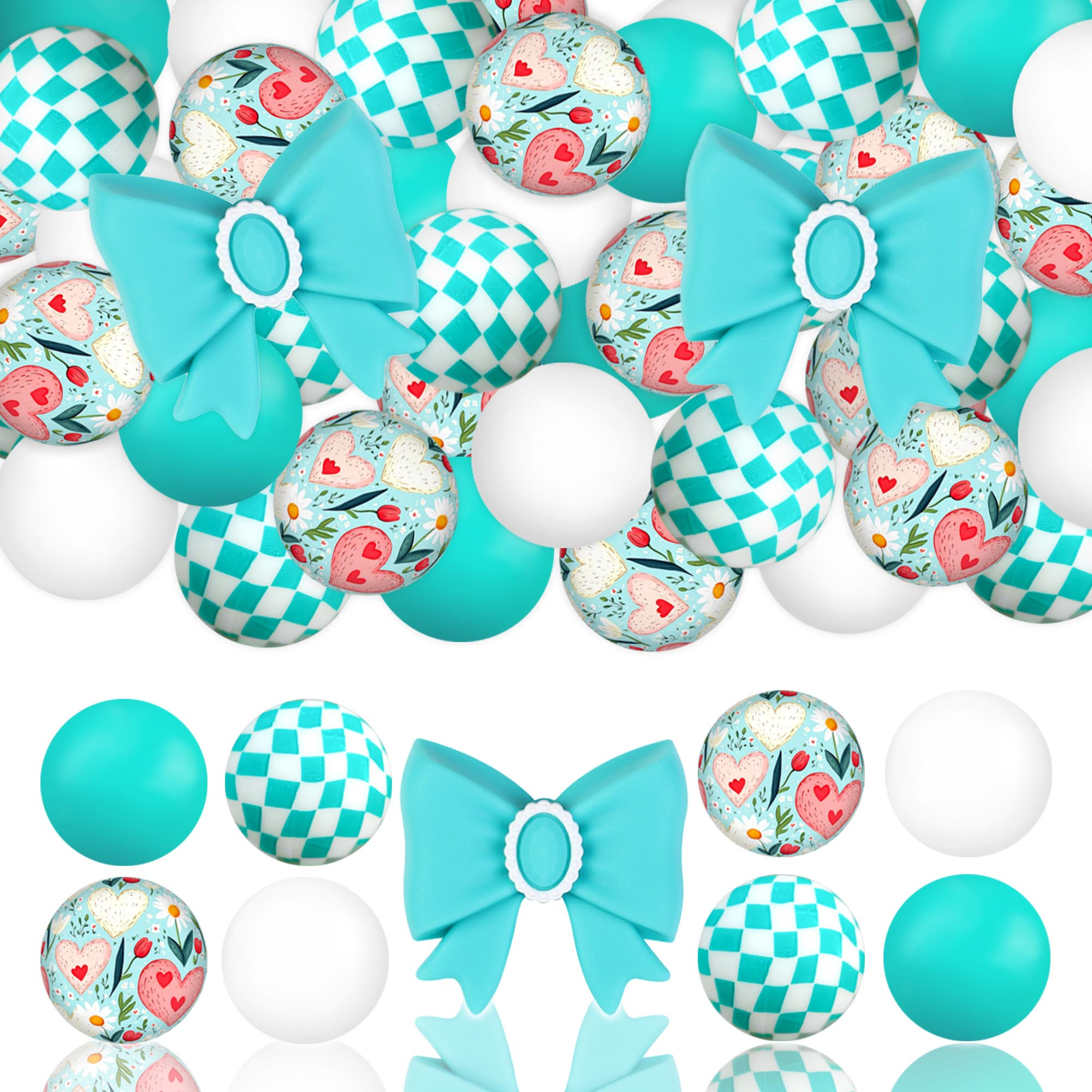TEMU Lot de 24 perles en nœud 3D, motif de perle nœud, inclut des perles rondes à imprimé feuille et cœur de 15 mm, des perles rondes à imprimé