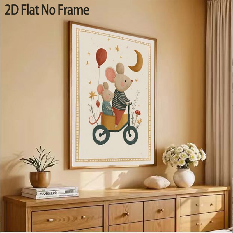 Tricycle Mouse Art Print, Cute Mouse Minimalist Frameless Poster