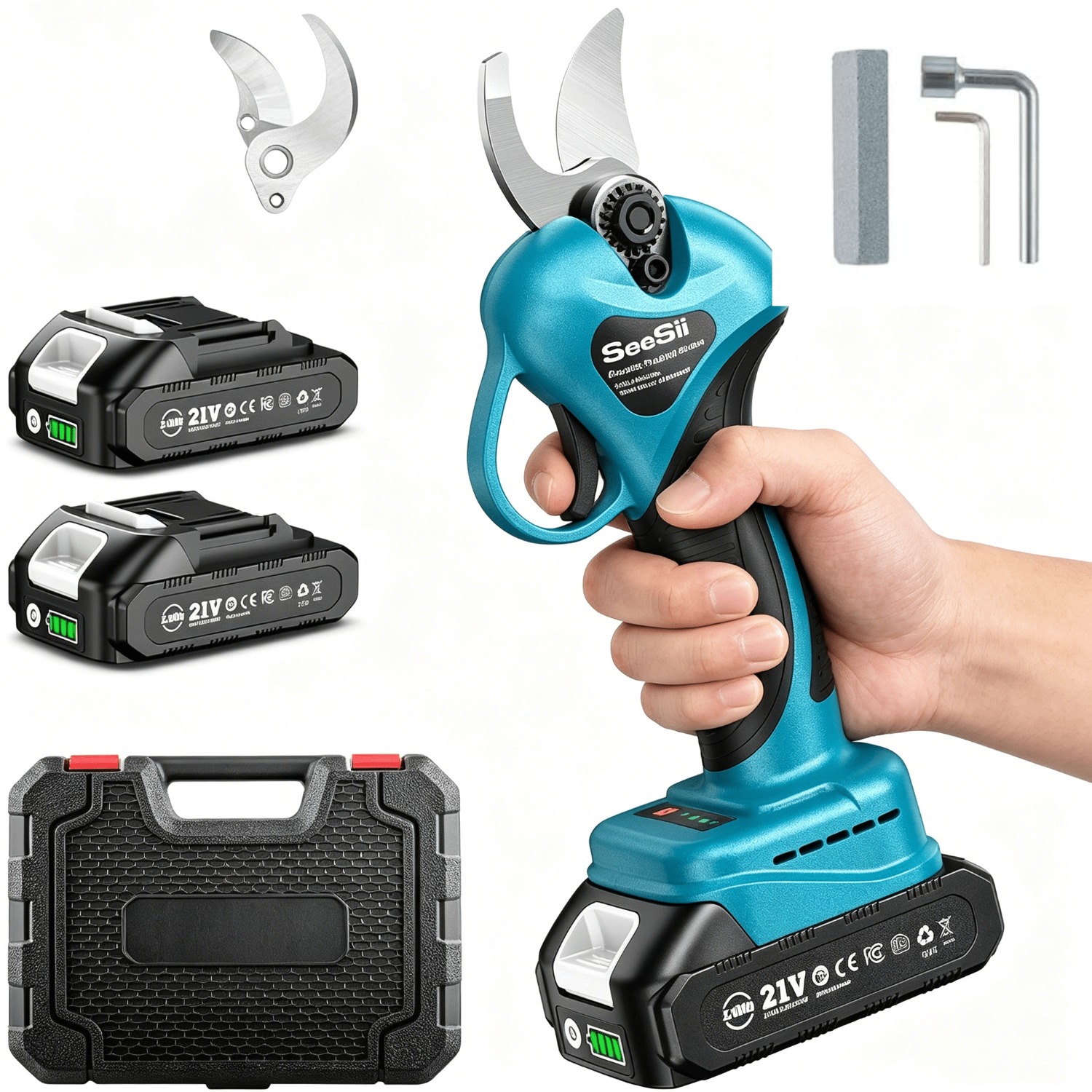 Image of Seesii 600w Brushless Electric Lopper, Cordless With 4000mah Battery And Charger, Sk5 Bypass Blade, Pruning Tool For And Fruit Growers