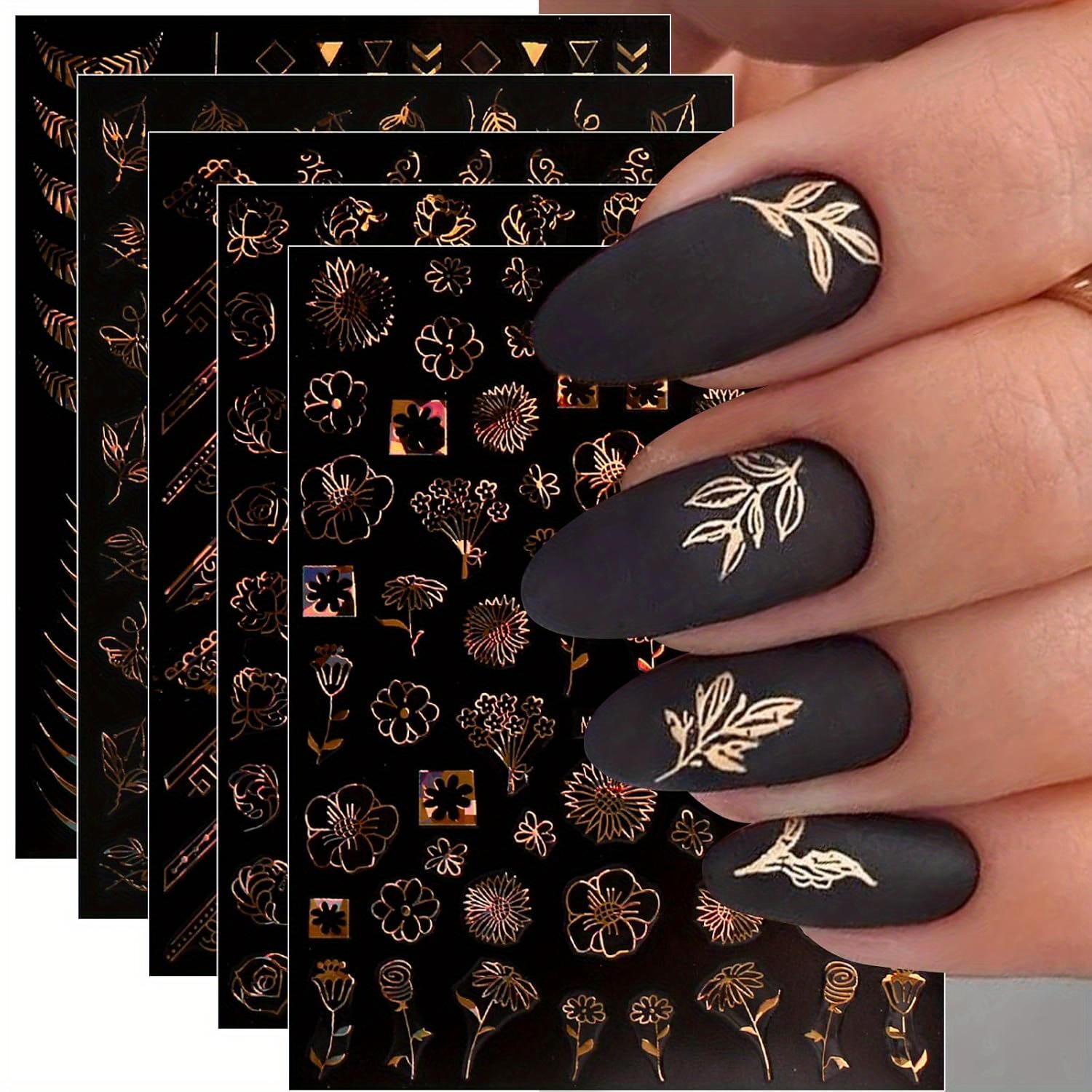 Image of 12pcs Self-adhesive Nail Stickers Temporary Floral Nail Decals Suitable For Spring Summer - Glossy With Flower Patterns, Self-adhesive Plastic Nail Art For Parties Weddings Daily Wear
