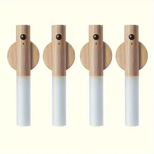 4pcs motion sensor night lights with human body detection usb rechargeable led wall mounted lighting for stairs doors cabinets energy saving wood grain design 300mah battery sleek minimalistic design usb rechargeable light motion sensor light indoor