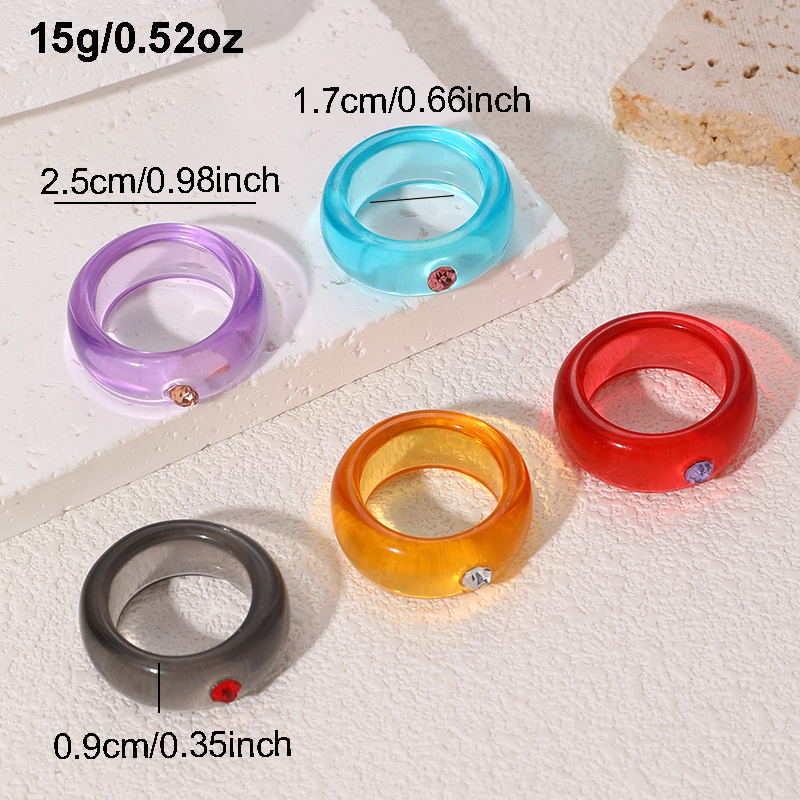 5pc Sweet & Cool Rhinestone Acrylic Ring Set