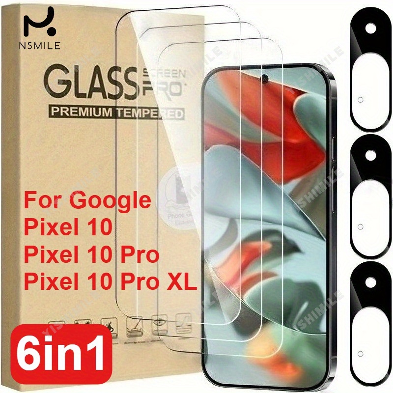 E-shop 3 Stück gehärtete Glas-Displayschutzfolien mit 3 Stück Kameralinsenschutz, kamerafreundlich, HD klar, geeignet für Google Pixel 10// XL Serie