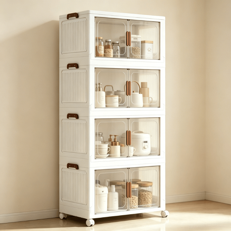 TEMU 70cm Household Foldable Thick Kitchen Storage Basket, Floor To Ceiling Mobile Simple Wardrobe, Small-sized Rental House, Space Storage Artifact,