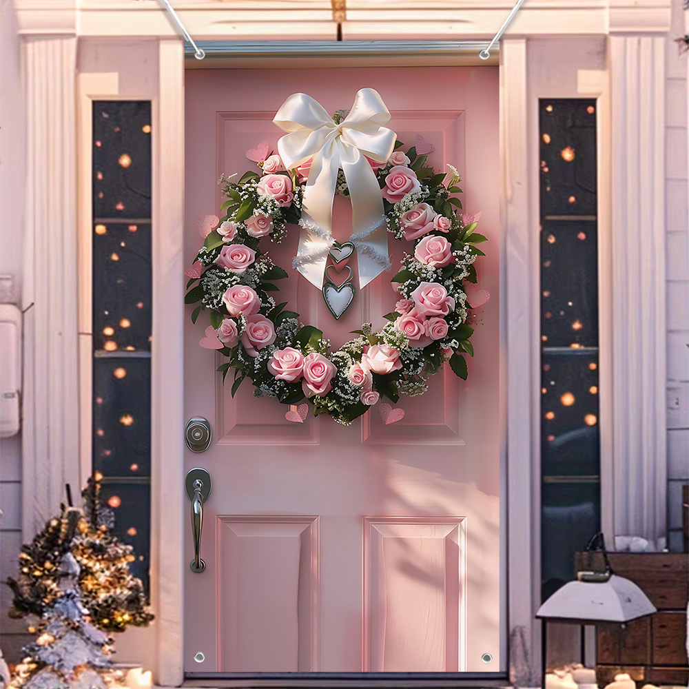 

1pc Wreath With Bow, 100% Polyester Floral Garland, Indoor/outdoor Decor, With No Electricity Needed, For Wedding, Engagement, Anniversary, Birthday, Valentine's Day & Spring Celebrations