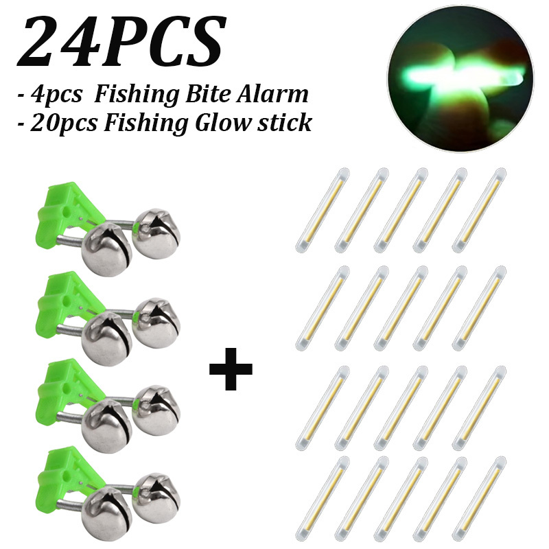Image of 24pcs/set Clip-on Snap Fish Bells With Luminous Rod Set For Fishing Rods, Sea Rods, Dual-sound Alarm Bells For Fishing, Without Battery