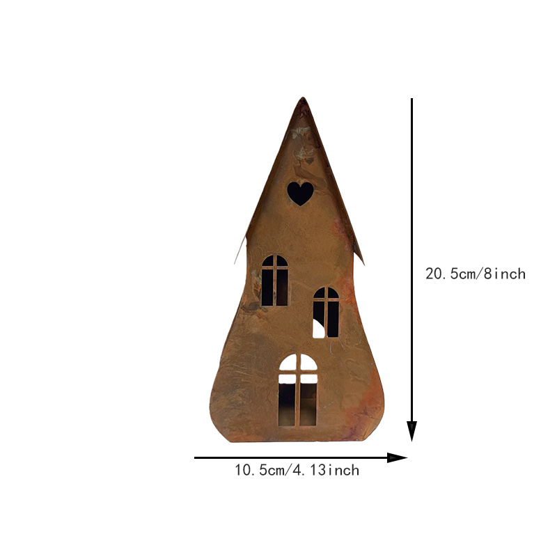Rustic Retro Rusty House Candlestick European Style Distressed Hollow Lantern Desktop Candle Atmosphere Decoration Ornaments