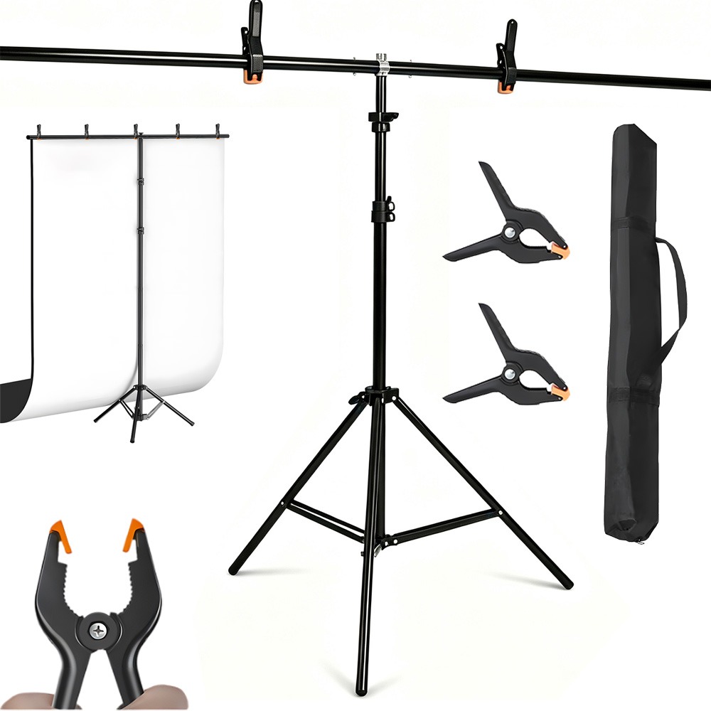 Photography Background Support Stand Aluminum Alloy Telescopic Tripod Set 4 Clamps Fixed Portable Photo Backdrop Holder For Outdoor Shooting Live Broadcast Decor Tool