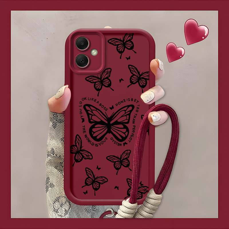 TEMU Phone Case: Style Black & White Pattern Phone Case | With Woven Lanyard | Anti-drop Durable Soft | Inspirational English Print Phone Case For|